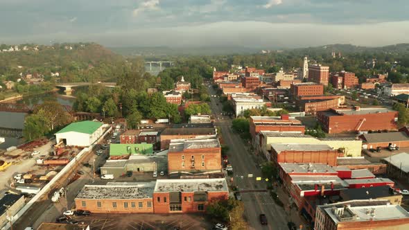 Aerial View of Marietta and it's Waterfront along the Ohio River 4K UHD