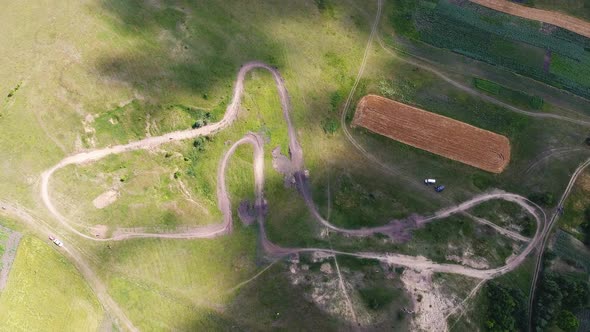 Aerial top down view of motocross track