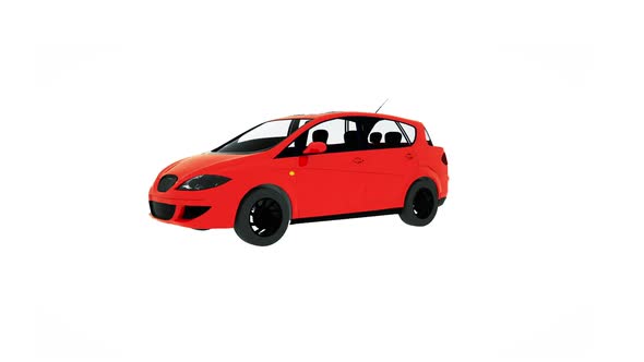 Animation 3D spinning on a white background red car. Looped animation