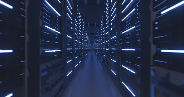 Data Center Computer Racks In Network Security Server Room or Cryptocurrency Mining Farm alt