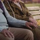 Caucasian senior couple sitting at the bench at park and holding hands. Shot with RED helium camera - VideoHive Item for Sale