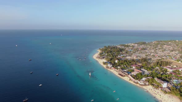 Zanzibar Island Sandy Bay Sunset Aerial View