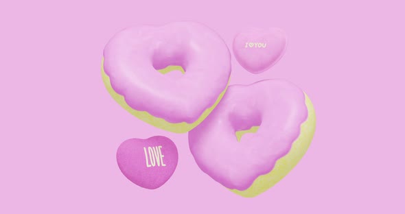 Minimal motion design. 3d creative pink glazed heart donuts