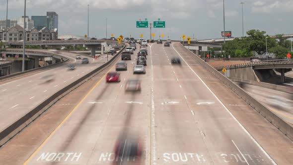 High angle view of traffic on freeway in Houston, Texas. This video was filmed in 4k for best image alt