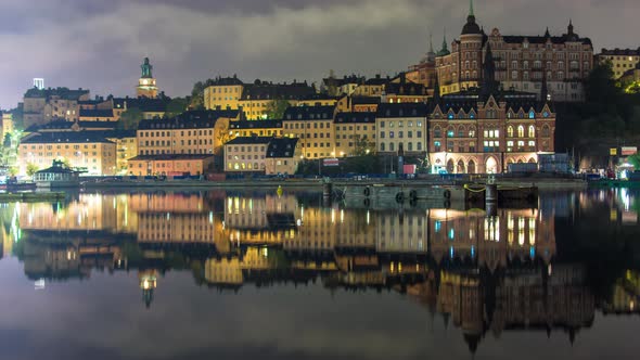 Stockholm City Architecture Buildings at Night Time Lapse