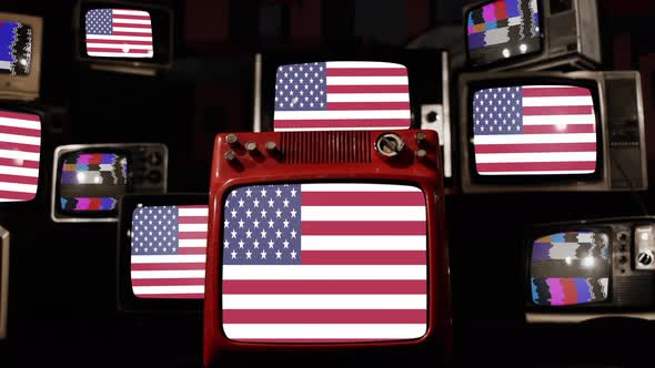 United States Flag on Retro TVs. 4K Version.