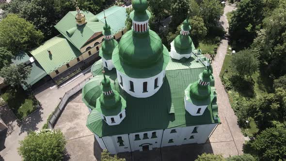 The Architecture of Kyiv. Ukraine: St. Cyril Church in Kyiv. Ukraine. Aerial View. Slow Motion. alt