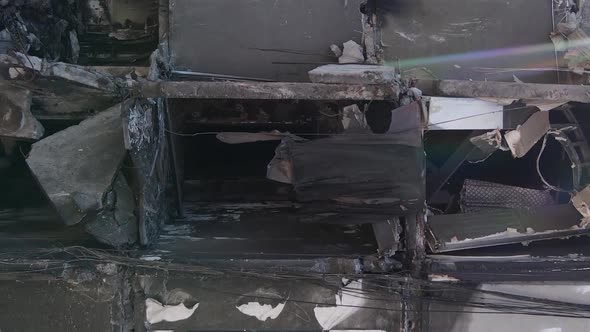 Vertical Video of a Destroyed Building in Borodyanka Ukraine alt