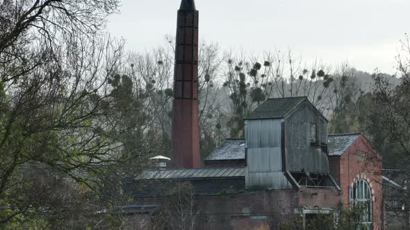 Old Leaning Industrial Chimney Gloucestershire Mistletoe In Trees Aerial View Dull Autumn Day