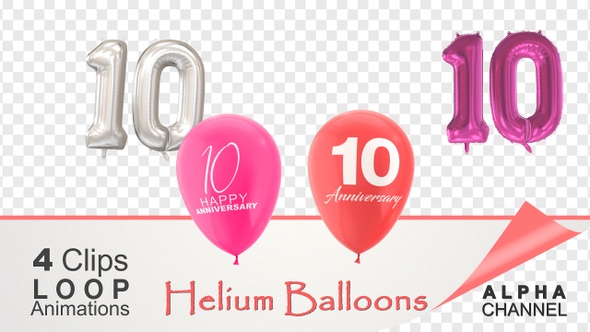10 Anniversary Celebration Helium Balloons Pack