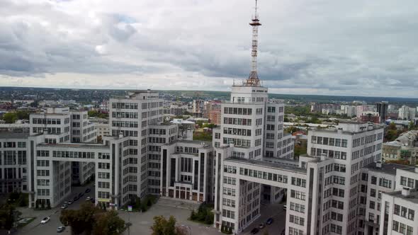 Derzhprom historic building, Kharkiv city aerial