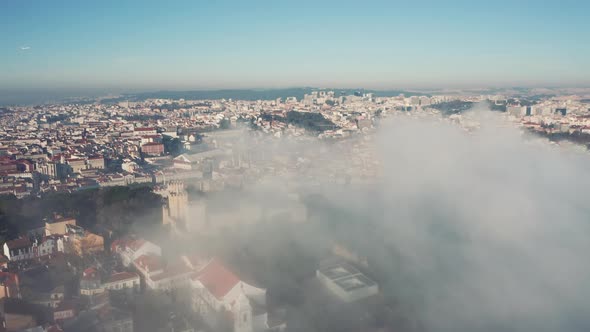 Aerial view; touristic capital of Portuguese; sunrise time in Lisbon