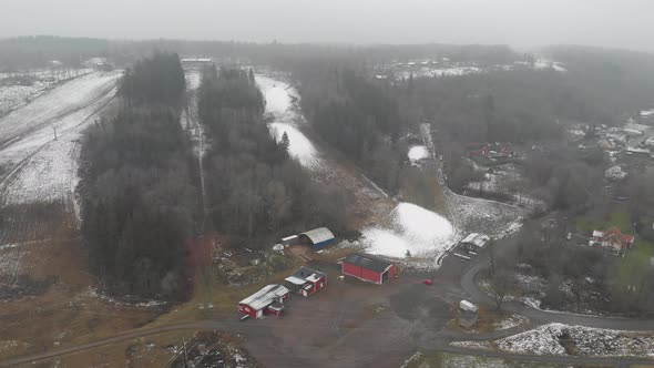 Empty Ski Resort First Snow Winter Scene Aerial