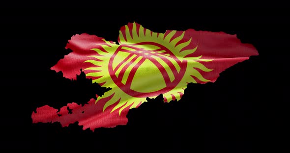 Kyrgyzstan national flag background with country shape outline. Alpha channel animation alt