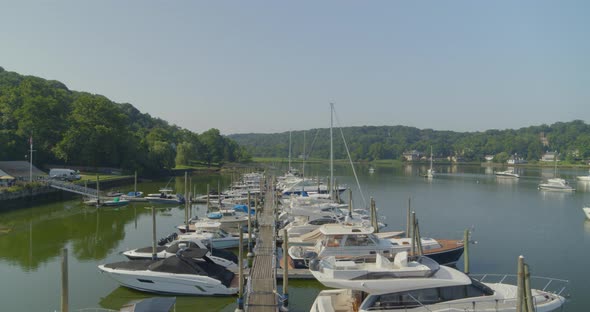 Forward Pan of Boats Docked at a Marina in Cold Spring Harbor Long Island alt