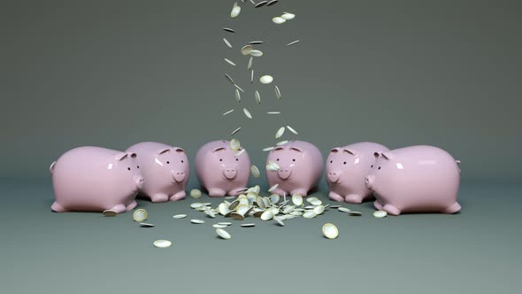 piggy bank business standing on a pile of coins concept.