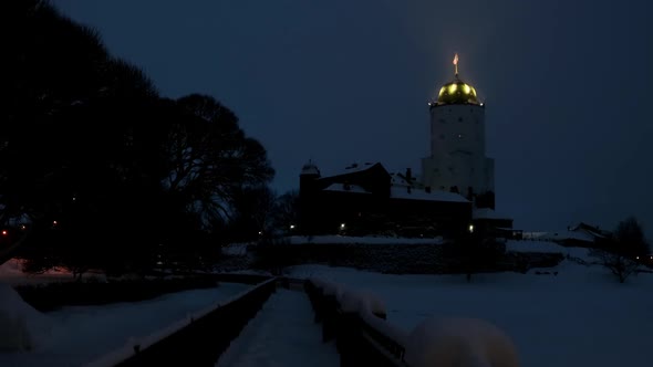 Panorama of Vyborg Castle and Castle Island in the Early Winter