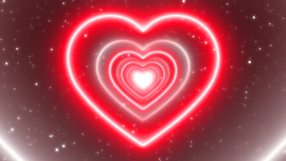 Red and White Neon Lights Love Heart Tunnel Abstract Glow Particles 4K Moving Wallpaper Background alt