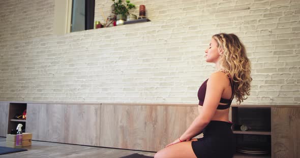 Blonde Curly Hair Woman Have a Meditation Time in alt
