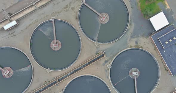 Primary Sedimentation Stage Sewage Flowing Through Large Circular Tanks ...