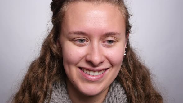 Closeup portrait of woman on white background