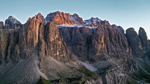 Sunset at Passo Gardena in Dolomites at sunset, Italy alt