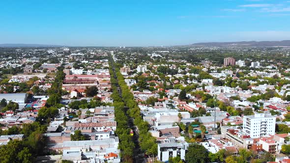 Avenue San Martin, Street, Road (Mendoza, Argentina) aerial view, drone footage