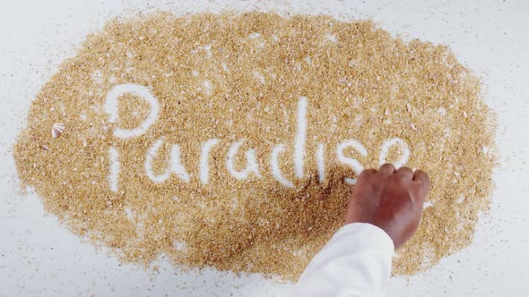Hand Writing On Sand Paradise