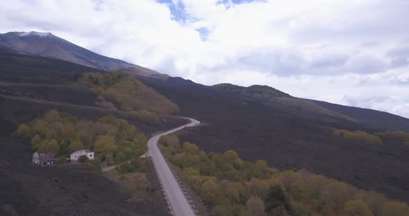 Aerial view of road to Mount Etna or Mongibello Mungibeddu alt