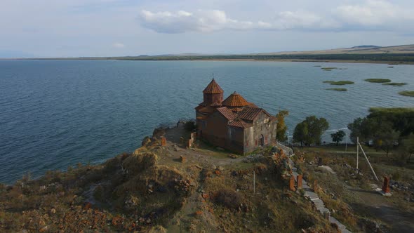 Ayrivank Monastery By Sevan Lake in Armenia Aerial View