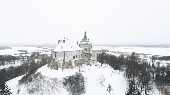 Old Olesky castle in Ukraine aerial view