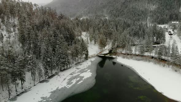 Beautiful view on an Lake with Mountains in Schiederweiher in Upper Austria Drone Video alt