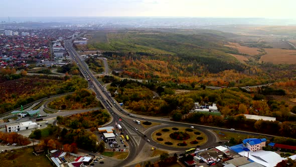 Bird Eye View on Transportation Traffic in an Autumn City