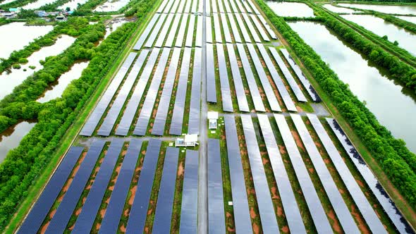 Aerial view of solar power plant. drone footage. 4k alt