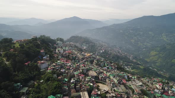 Gangtok city in Sikkim in India seen from the sky alt