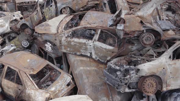 Irpin Bucha District Ukraine a Dump of Shot and Burned Cars alt