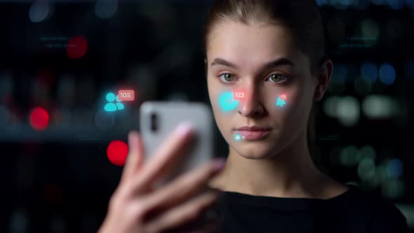 Social Network App Hologram Projecting Feed Recognising Human Biometrics Closeup alt