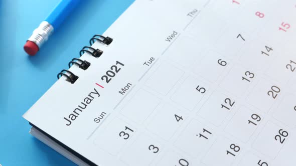 Detail Shot of Calendar Showing January Month and Date alt