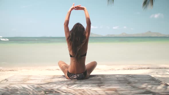 Slim Girl Relax on Paradise Sibaltan Sandy Beach