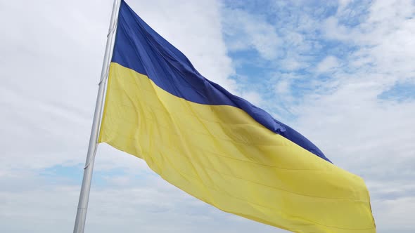 Kyiv - National Flag of Ukraine By Day. Aerial View. Kiev. Slow Motion alt