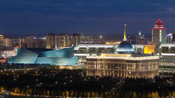 Akorda  Residence President Republic of Kazakhstan and Central Concert Hall at Night Timelapse alt