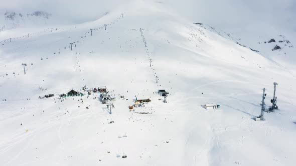 Aerial View at Snowy Mountains with Ski Lift Gudauri, Georgia