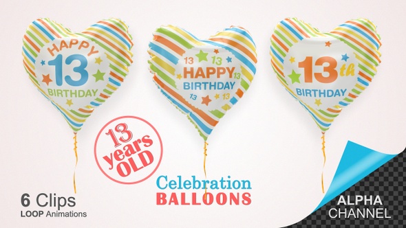 13th Birthday Celebration Helium Balloons / Thirteen Years Old