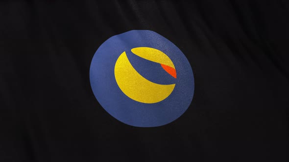 Terra LUNA Coin icon logo on full-frame black flag loop banner background