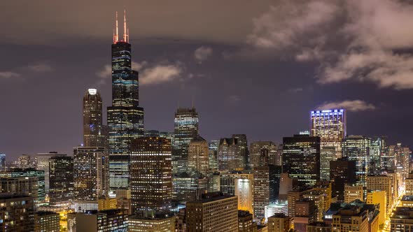 Willis Tower and Chicago Skyline at Night alt
