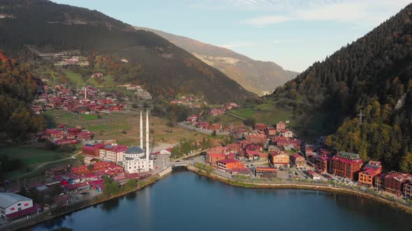 Aerial View of the Uzungol Resort Town in Trabzon Province Eastern Turkey alt