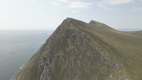 Towering Sea Cliffs Of Croaghaun On Achill Island In County Mayo, Ireland. Aerial Drone Shot alt