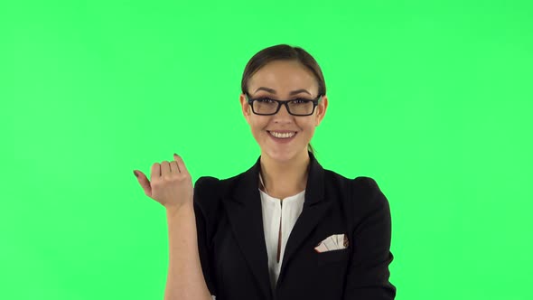 Woman Waving Hand and Showing Gesture Come Here. Green Screen alt