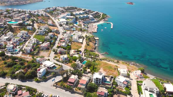 Bird Eye View of the City with Hotels and White Houses Onthe Ocean Coast at Noon alt