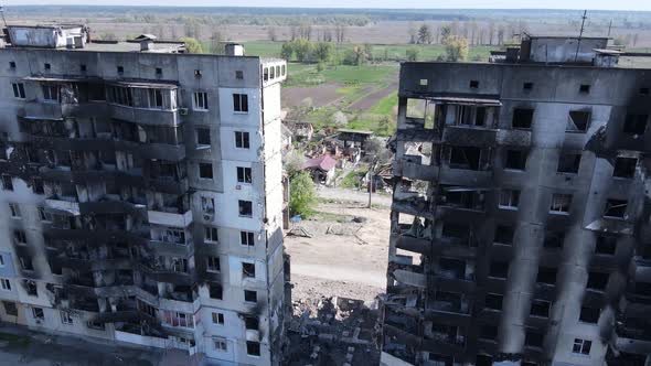 Consequences of the War  Ruined Residential Building in Borodyanka Ukraine alt